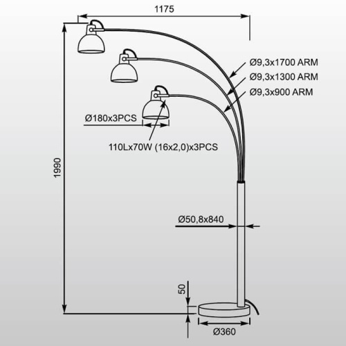 Торшер Zumaline Antenne TS-140123F-BKGO Торшер Zumaline Antenne TS-140123F-BKGO