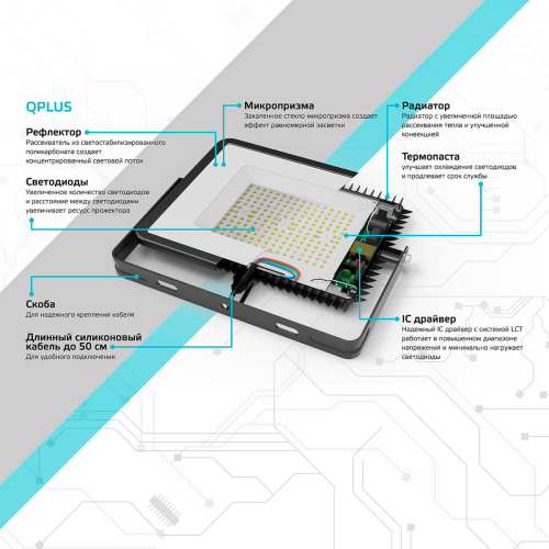 Прожектор светодиодный Gauss Qplus 400W 6500К 690511400L Прожектор светодиодный Gauss Qplus 400W 6500К 690511400L