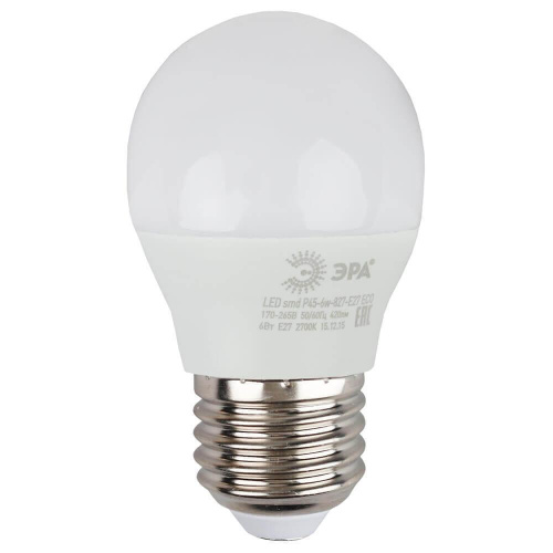 Лампа светодиодная ЭРА E27 6W 4000K матовая ECO LED P45-6W-840-E27 Б0020630 Лампа светодиодная ЭРА E27 6W 4000K матовая ECO LED P45-6W-840-E27 Б0020630