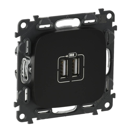 Розетка USB двойная Legrand Valena Allure 240V/5V 1500mA антрацит 754998 Розетка USB двойная Legrand Valena Allure 240V/5V 1500mA антрацит 754998