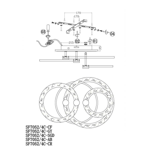 Потолочная люстра Seven Fires Oden SF7052/4C-SGD-BL Потолочная люстра Seven Fires Oden SF7052/4C-SGD-BL