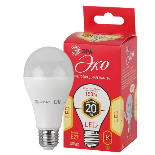 Лампа светодиодная ЭРА E27 20W 2700K матовая ECO LED A65-20W-827-E27 Б0031709 Лампа светодиодная ЭРА E27 20W 2700K матовая ECO LED A65-20W-827-E27 Б0031709