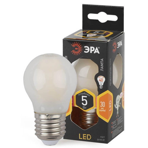 Лампа светодиодная филаментная ЭРА E27 5W 2700K матовая F-LED P45-5W-827-E27 frost Лампа светодиодная филаментная ЭРА E27 5W 2700K матовая F-LED P45-5W-827-E27 frost