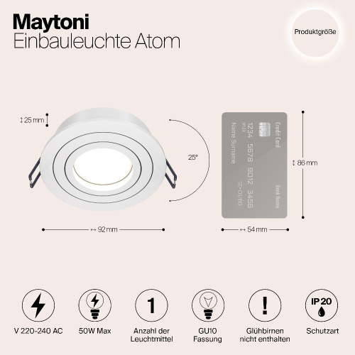 Встраиваемый светильник Maytoni Atom DL023-2-01W Встраиваемый светильник Maytoni Atom DL023-2-01W