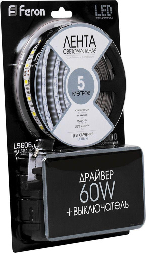 Светодиодная лента Feron 14,4W/m 60LED/m 5050SMD 6500K 3M LS606 27720 Светодиодная лента Feron 14,4W/m 60LED/m 5050SMD 6500K 3M LS606 27720