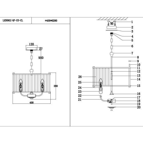 Подвесная люстра Lumien Hall Lenora LH3062/4P-CO-CL Подвесная люстра Lumien Hall Lenora LH3062/4P-CO-CL