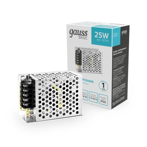 Блок питания Gauss 25W 12V IP20 BT501 Блок питания Gauss 25W 12V IP20 BT501