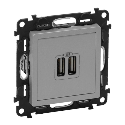Розетка USB двойная Legrand Valena Life 240V/5V 1500mA алюминий 753612 Розетка USB двойная Legrand Valena Life 240V/5V 1500mA алюминий 753612