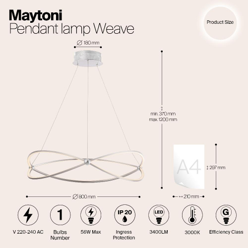Подвесной светодиодный светильник Maytoni Weave MOD062PL-L56CH3K Подвесной светодиодный светильник Maytoni Weave MOD062PL-L56CH3K