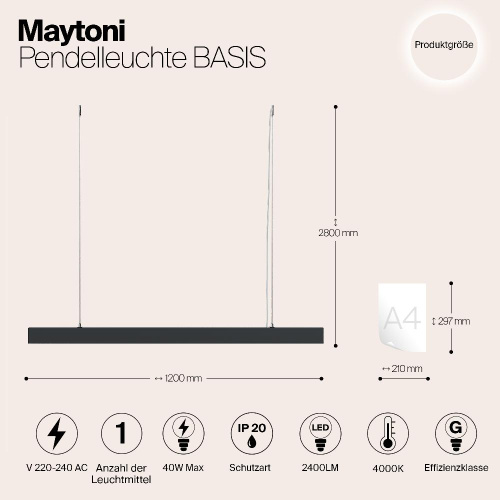 Подвесной светодиодный светильник Maytoni Vinder P051PL-L40B4K Подвесной светодиодный светильник Maytoni Vinder P051PL-L40B4K
