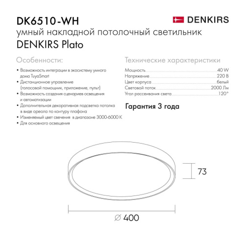 Потолочный светодиодный светильник Denkirs DK6511-WH/1 Потолочный светодиодный светильник Denkirs DK6511-WH/1