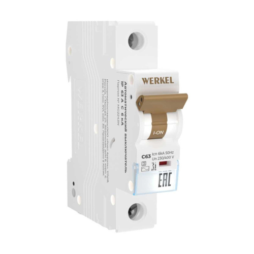 Автоматический выключатель Werkel 1P 63А C 6кА W901P636 4690389192760 Автоматический выключатель Werkel 1P 63А C 6кА W901P636 4690389192760