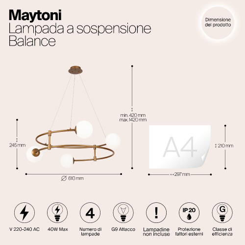 Подвесная люстра Maytoni Balance MOD317PL-04G Подвесная люстра Maytoni Balance MOD317PL-04G