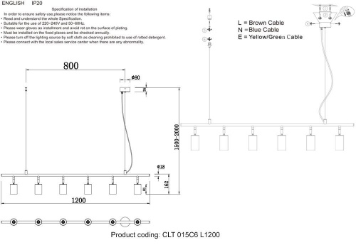 Подвесная люстра Crystal Lux CLT 015C6 L1200 BL Подвесная люстра Crystal Lux CLT 015C6 L1200 BL