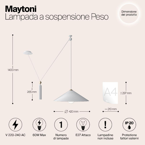 Подвесной светильник Maytoni Technical Peso P080PL-01W Подвесной светильник Maytoni Technical Peso P080PL-01W