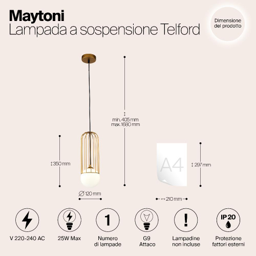 Подвесной светильник Maytoni Telford P361PL-01G Подвесной светильник Maytoni Telford P361PL-01G