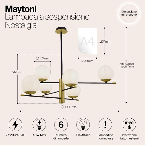 Подвесной светильник Maytoni Nostalgia MOD048PL-06G Подвесной светильник Maytoni Nostalgia MOD048PL-06G