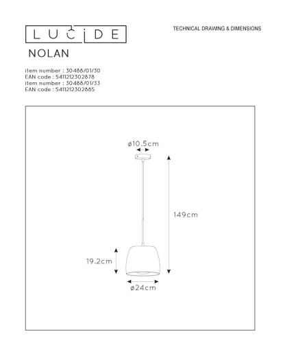 Подвесной светильник Lucide Nolan 30488/01/33 Подвесной светильник Lucide Nolan 30488/01/33
