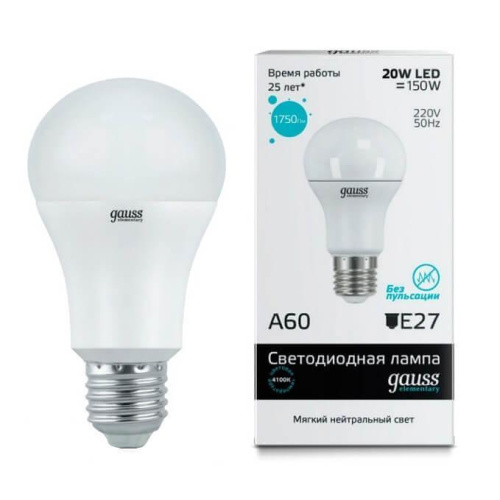 Лампа светодиодная Gauss E27 20W 4100K матовая 23229 Лампа светодиодная Gauss E27 20W 4100K матовая 23229