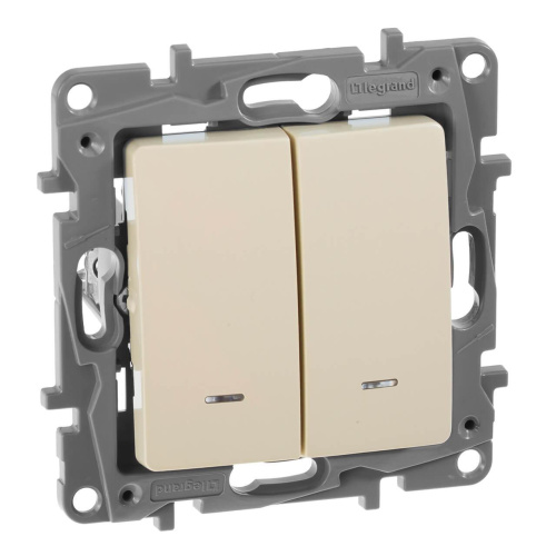 Переключатель двухклавишный Legrand Etika с подсветкой 10A 250V слоновая кость 672316 Переключатель двухклавишный Legrand Etika с подсветкой 10A 250V слоновая кость 672316
