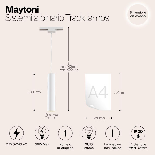 Трековый светильник Maytoni Track TR008-1-GU10-W