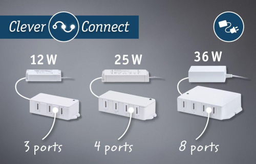 Трансформатор на 8 мебельных светильника Paulmann Clever Connect 12V 36W IP20 99948 Трансформатор на 8 мебельных светильника Paulmann Clever Connect 12V 36W IP20 99948