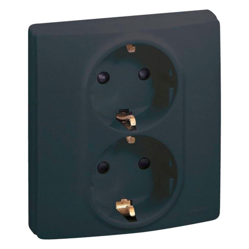 Розетка 2X2К+З Legrand Etika 16A 250V с/з винтовой зажим немецкий стандарт антрацит 672623 Розетка 2X2К+З Legrand Etika 16A 250V с/з винтовой зажим немецкий стандарт антрацит 672623