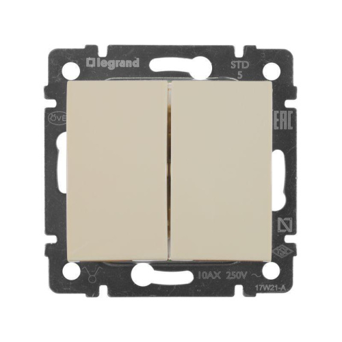 Выключатель двухклавишный Legrand Valena 10A 250V cлоновая кость 774305 Выключатель двухклавишный Legrand Valena 10A 250V cлоновая кость 774305