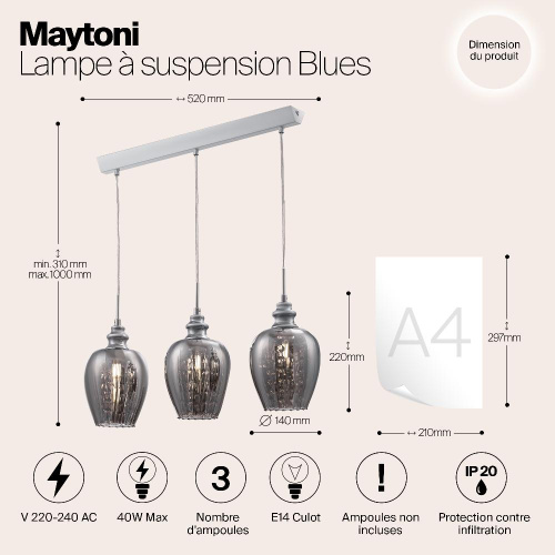 Подвесной светильник Maytoni Blues MOD033-PL-03-N Подвесной светильник Maytoni Blues MOD033-PL-03-N