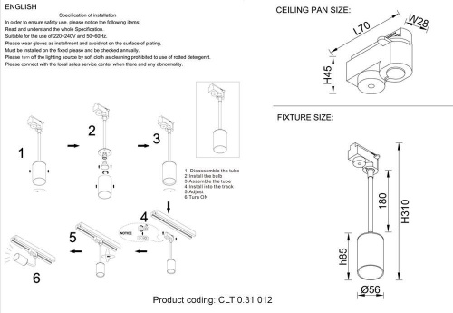 Трековый светильник Crystal Lux CLT 0.31 012 BL Трековый светильник Crystal Lux CLT 0.31 012 BL