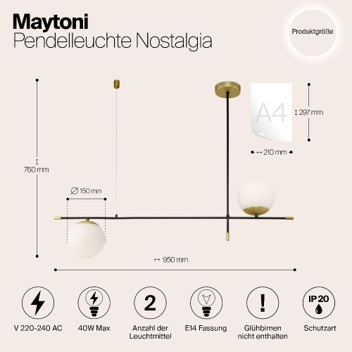 Подвесной светильник Maytoni Nostalgia MOD048PL-02G Подвесной светильник Maytoni Nostalgia MOD048PL-02G