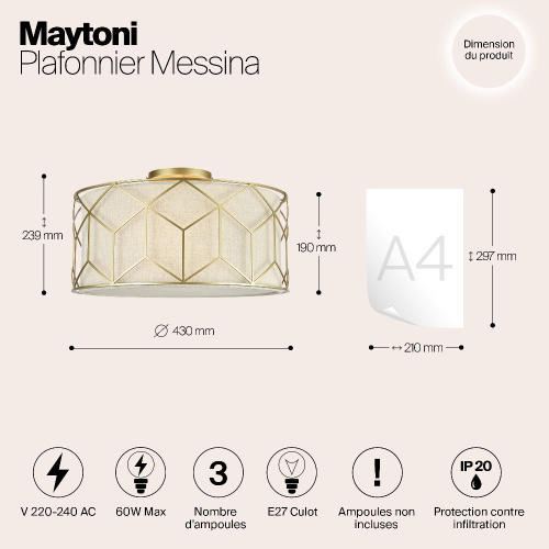 Потолочный светильник Maytoni Messina H223-PL-03-G Потолочный светильник Maytoni Messina H223-PL-03-G