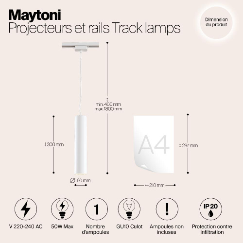 Трековый светильник Maytoni Track TR008-1-GU10-W