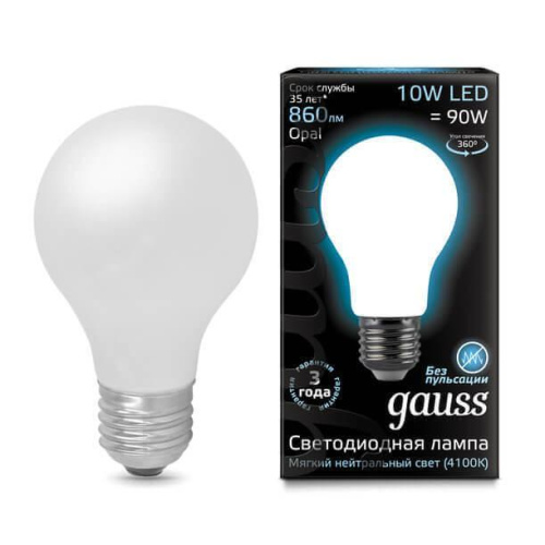 Лампа светодиодная филаментная Gauss E27 10W 4100К матовая 102202210 Лампа светодиодная филаментная Gauss E27 10W 4100К матовая 102202210