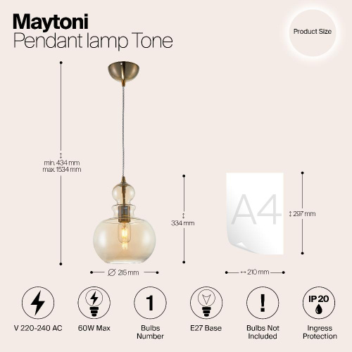 Подвесной светильник Maytoni Tone P003PL-01BZ Подвесной светильник Maytoni Tone P003PL-01BZ
