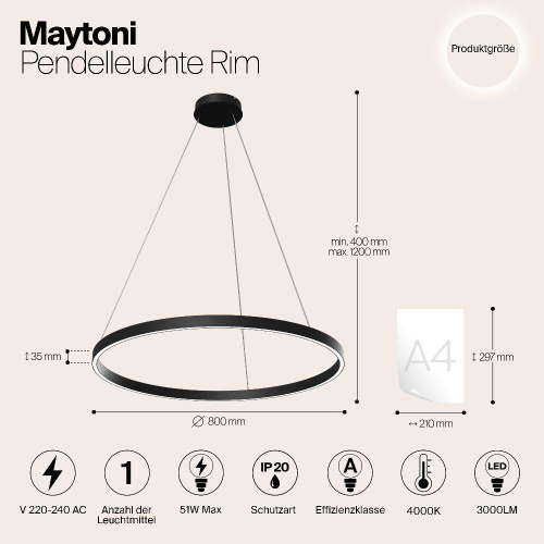 Подвесной светодиодный светильник Maytoni Rim MOD058PL-L42B4K Подвесной светодиодный светильник Maytoni Rim MOD058PL-L42B4K