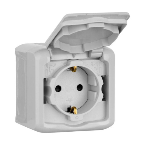 Розетка 2К+З Legrand Quteo 16A 250V с/з со шторками крышкой серая 782351 Розетка 2К+З Legrand Quteo 16A 250V с/з со шторками крышкой серая 782351