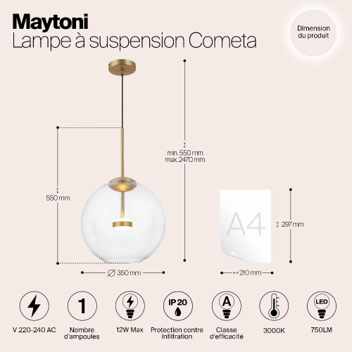 Подвесной светодиодный светильник Maytoni Cometa MOD056PL-L12G3K Подвесной светодиодный светильник Maytoni Cometa MOD056PL-L12G3K