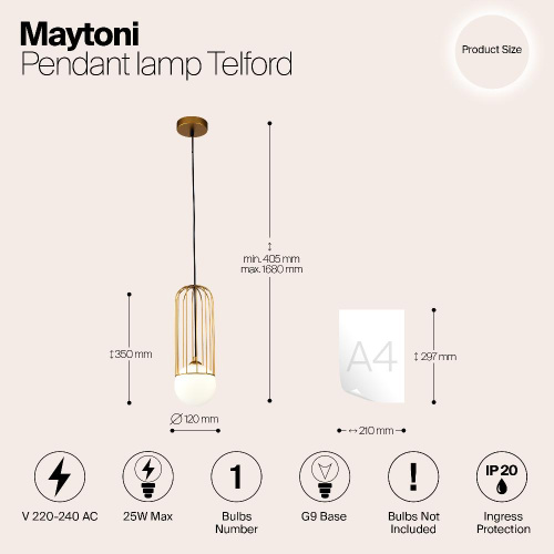 Подвесной светильник Maytoni Telford P361PL-01G Подвесной светильник Maytoni Telford P361PL-01G