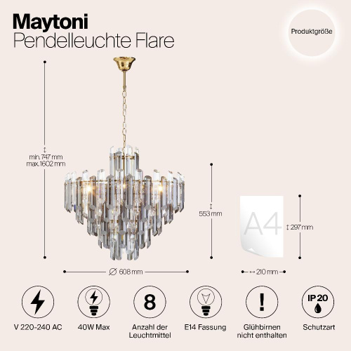 Подвесная люстра Maytoni Flare DIA200PL-08G Подвесная люстра Maytoni Flare DIA200PL-08G