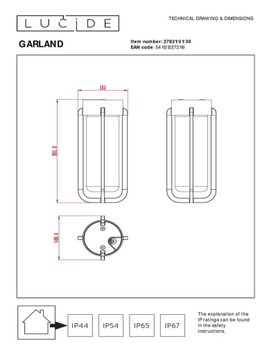 Уличный светильник Lucide Garland 27821/01/30 Уличный светильник Lucide Garland 27821/01/30