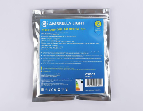 Светодиодная лента Ambrella Light 7,2W/m 30LED/m 5050SMD холодный белый 5M GS1803 Светодиодная лента Ambrella Light 7,2W/m 30LED/m 5050SMD холодный белый 5M GS1803