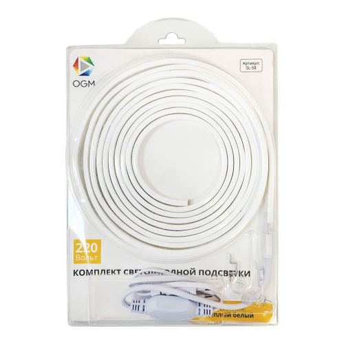 Светодиодная влагозащищенная лента OGM 6W/m 60LED/m 2835SMD теплый белый 5M SL-58 Светодиодная влагозащищенная лента OGM 6W/m 60LED/m 2835SMD теплый белый 5M SL-58