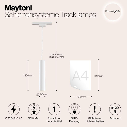 Трековый светильник Maytoni Track TR008-1-GU10-W