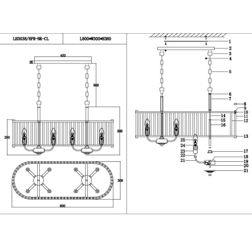 Подвесная люстра Lumien Hall Лариана LH3038/8PR-NK-CL Подвесная люстра Lumien Hall Лариана LH3038/8PR-NK-CL