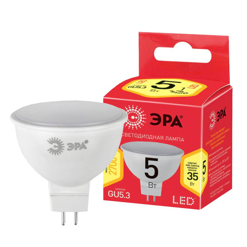 Лампа светодиодная ЭРА GU5.3 5W 2700K матовая ECO LED MR16-5W-827-GU5.3 Б0019060 Лампа светодиодная ЭРА GU5.3 5W 2700K матовая ECO LED MR16-5W-827-GU5.3 Б0019060