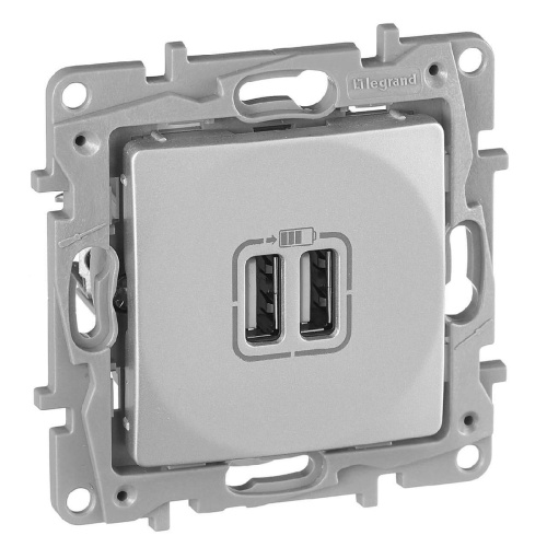 Розетка 2хUSB Legrand Etika алюминий 672494 Розетка 2хUSB Legrand Etika алюминий 672494