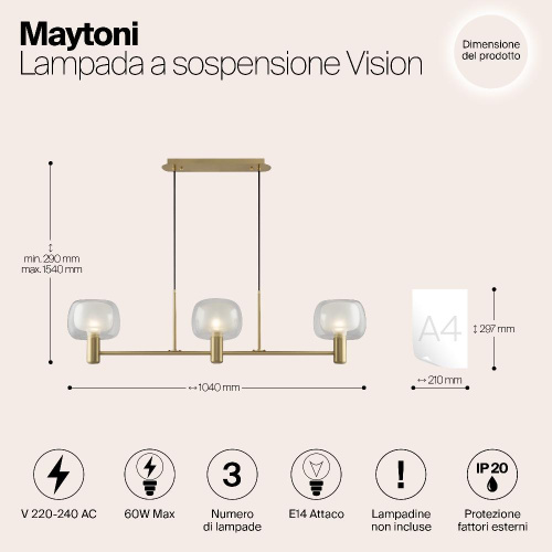 Подвесная люстра Maytoni Vision MOD411PL-03G Подвесная люстра Maytoni Vision MOD411PL-03G
