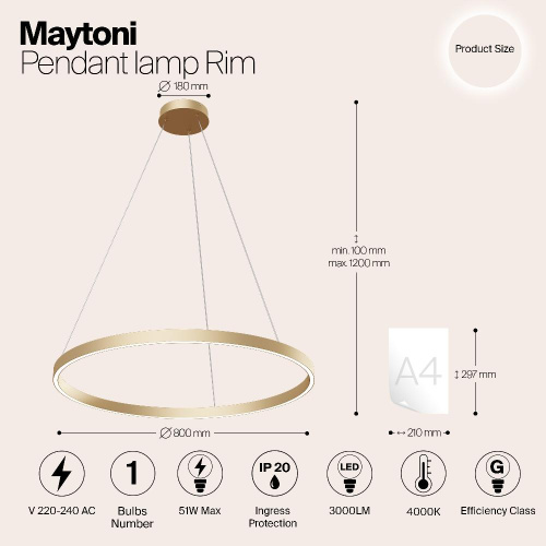 Подвесной светодиодный светильник Maytoni Rim MOD058PL-L42BS4K Подвесной светодиодный светильник Maytoni Rim MOD058PL-L42BS4K