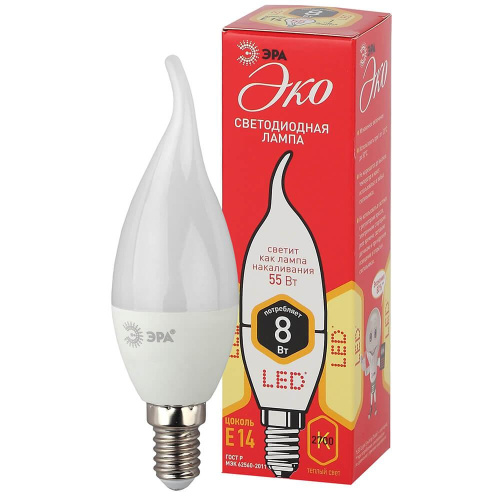Лампа светодиодная ЭРА E14 8W 2700K матовая ECO LED BXS-8W-827-E14 Б0040883 Лампа светодиодная ЭРА E14 8W 2700K матовая ECO LED BXS-8W-827-E14 Б0040883